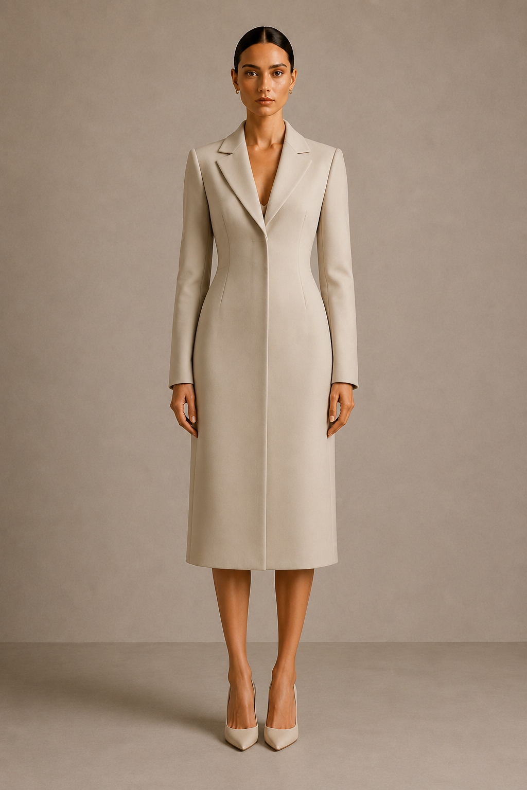 The Tailored Coat in Stone Beige — front view