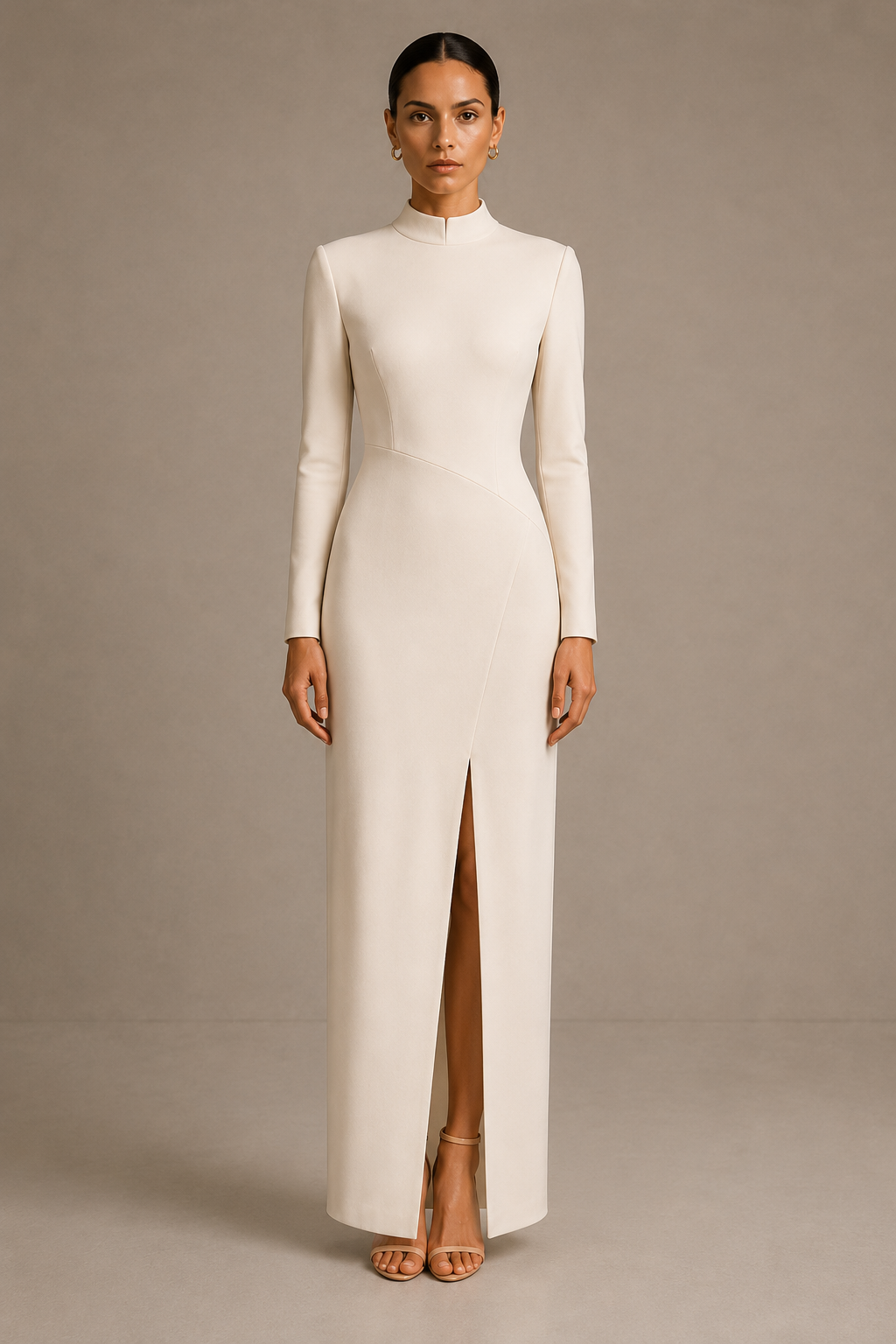The Column Dress in Ivory — front view