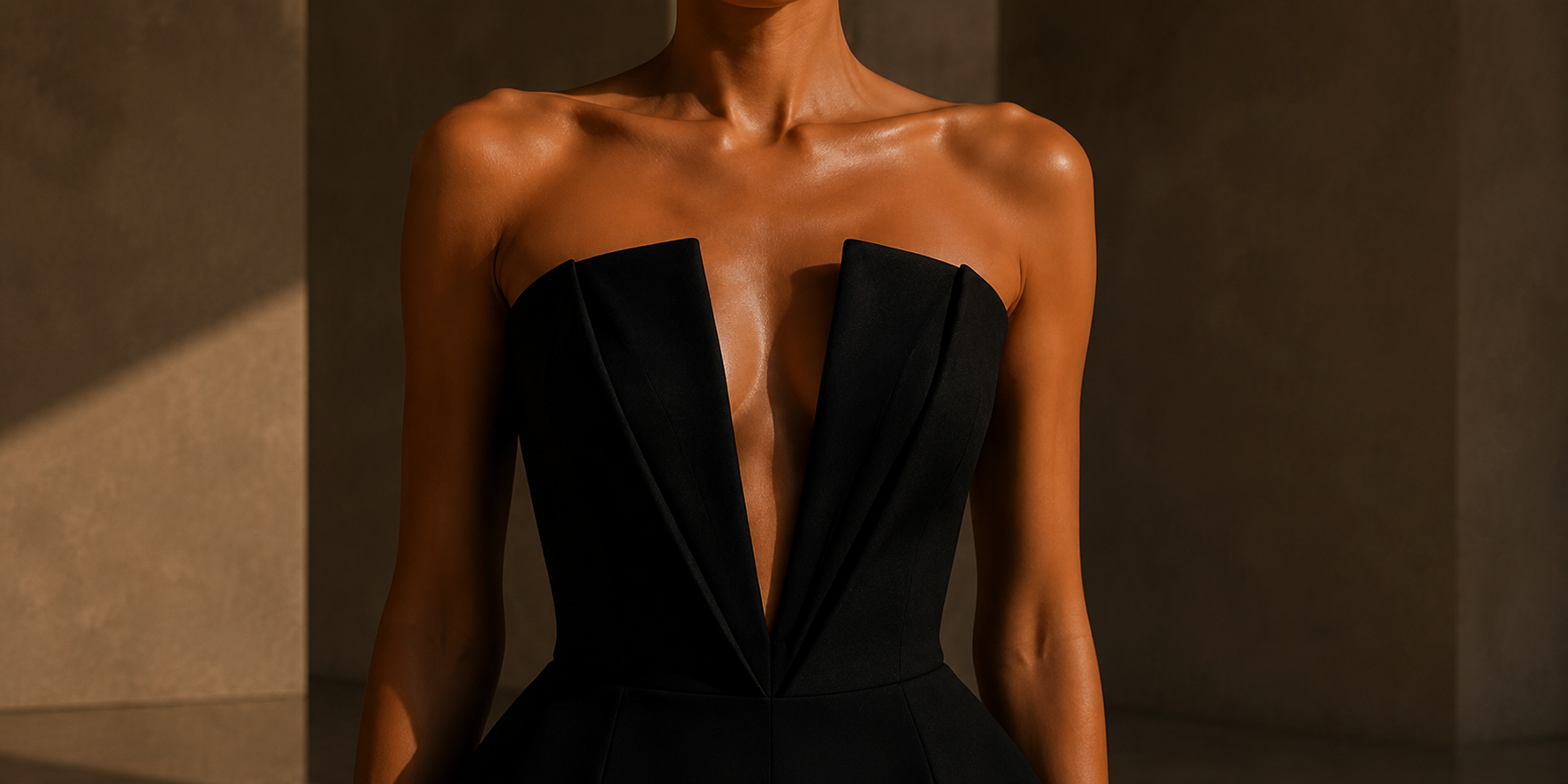 Detail 14 — Black sculptural V-neck