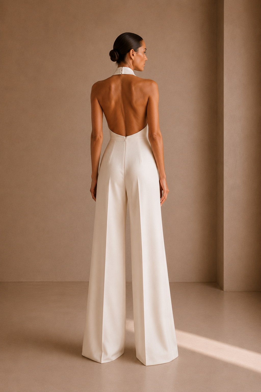 The Halter Jumpsuit in Ivory — back view