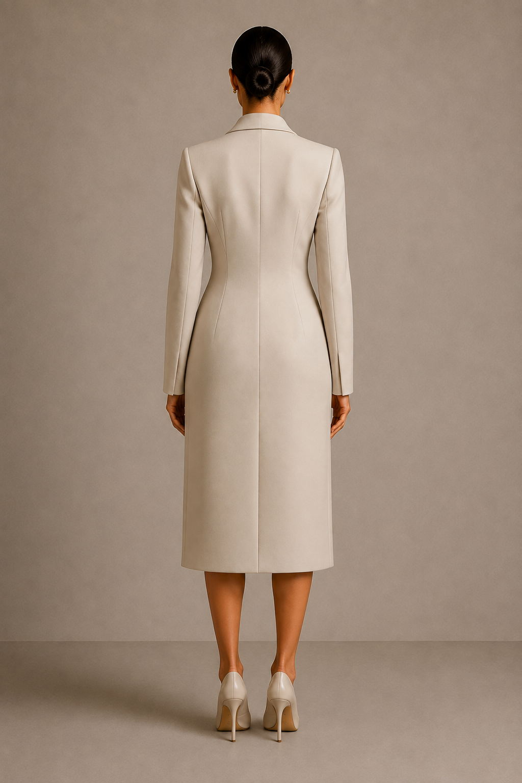 The Tailored Coat in Stone Beige — back view