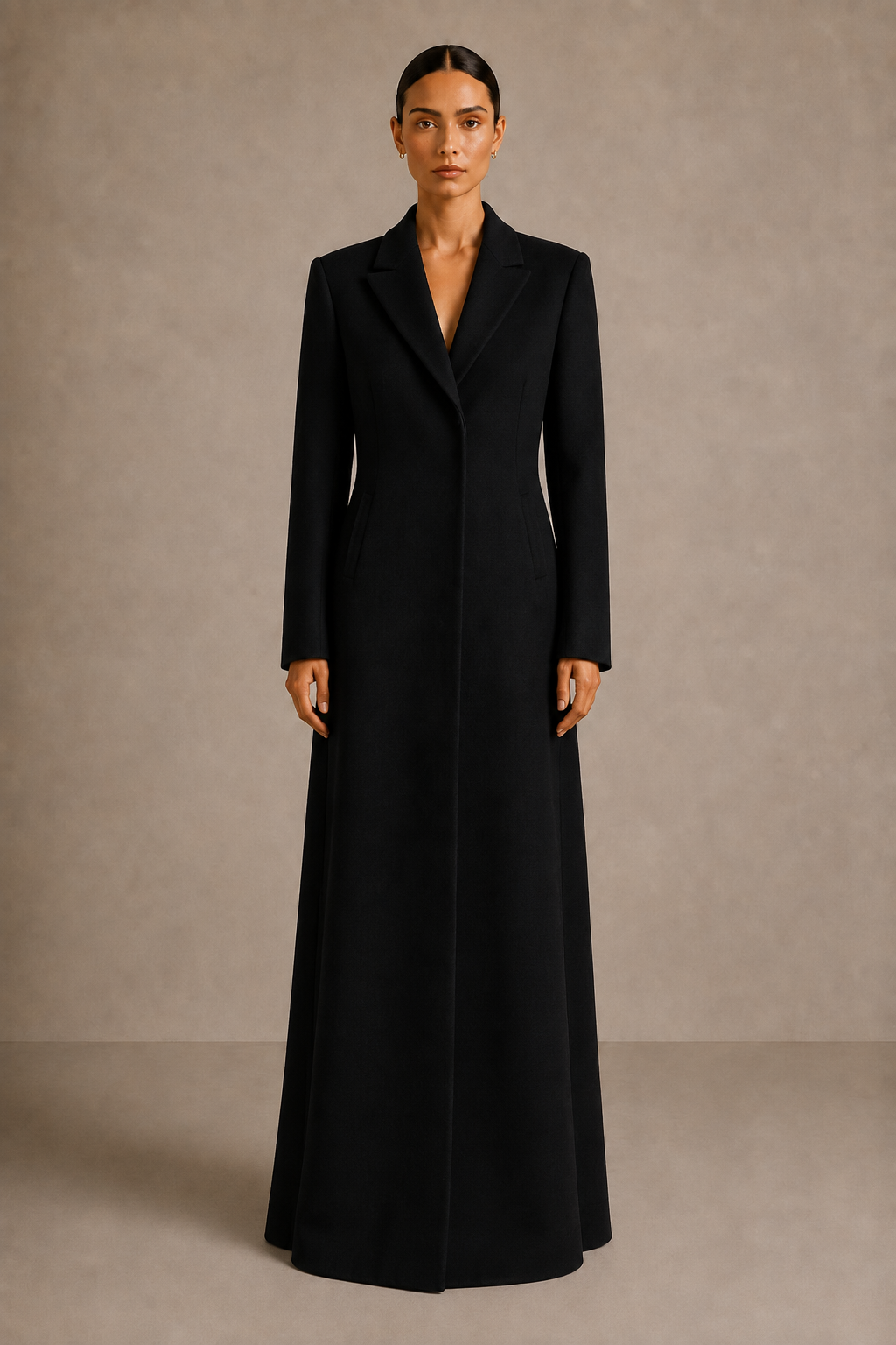 The Wool Long Coat in Black — front view