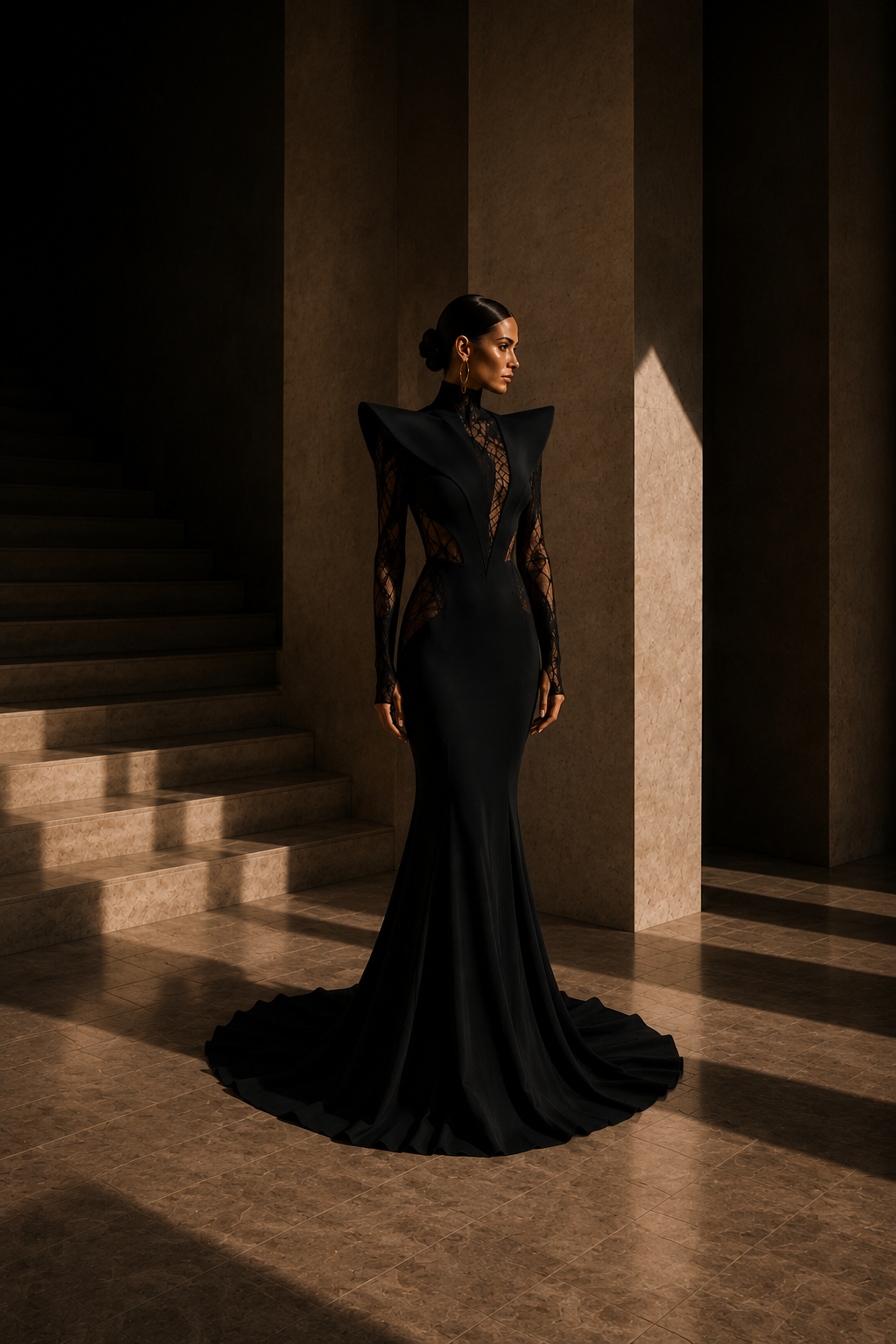 Look 09 — Black lace gown