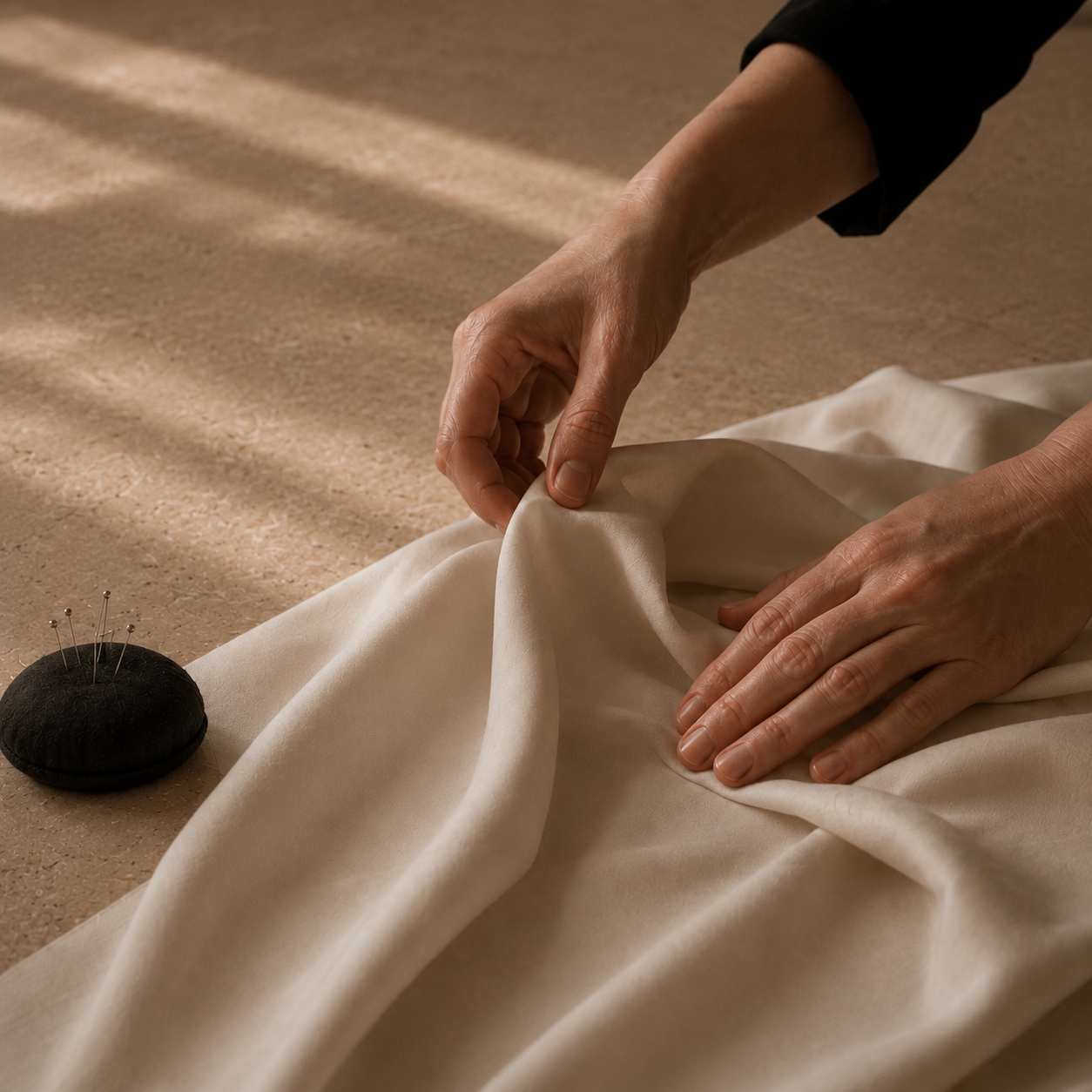 Atelier Michèle — hands and fabric