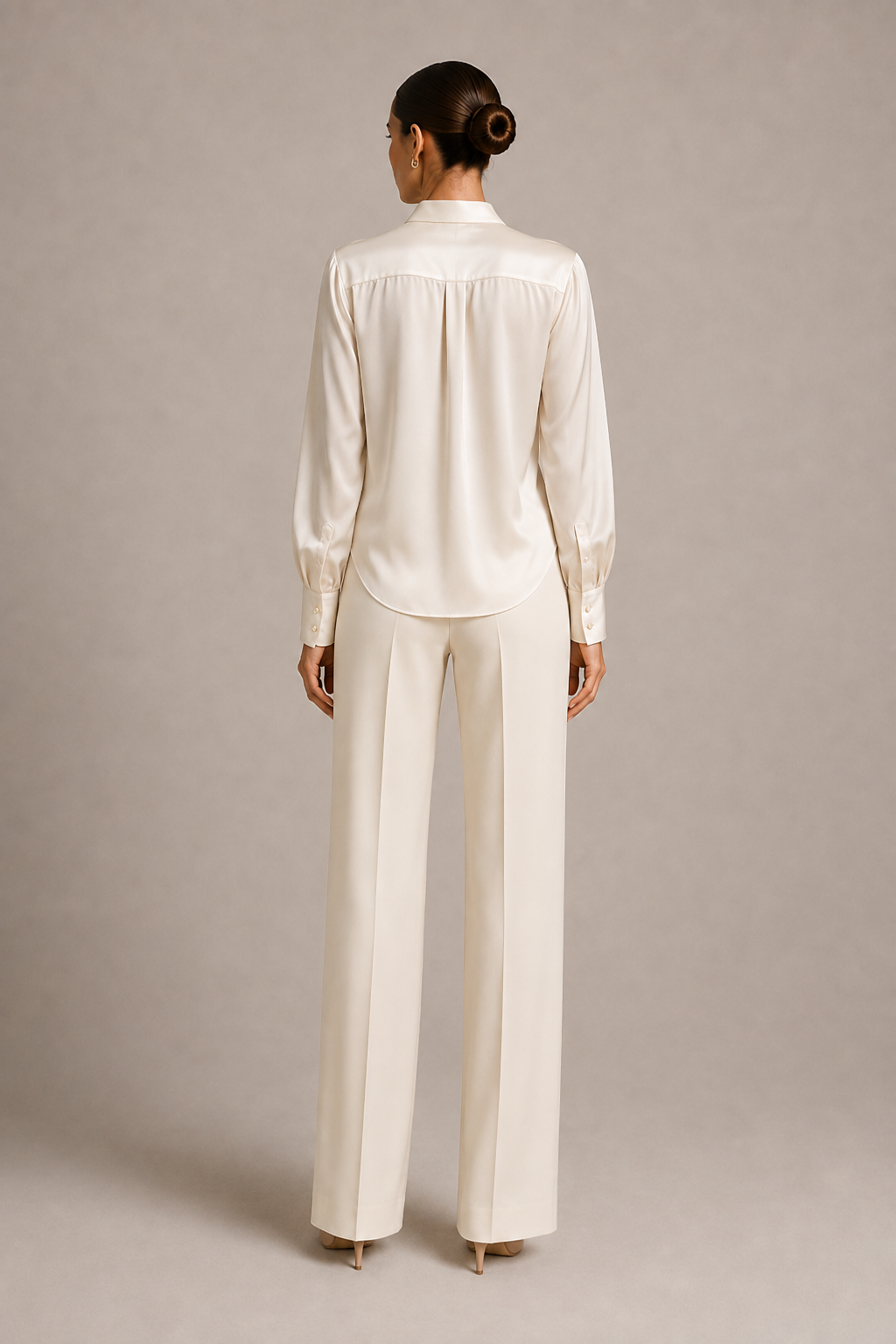 The Silk Blouse in Ivory — back view