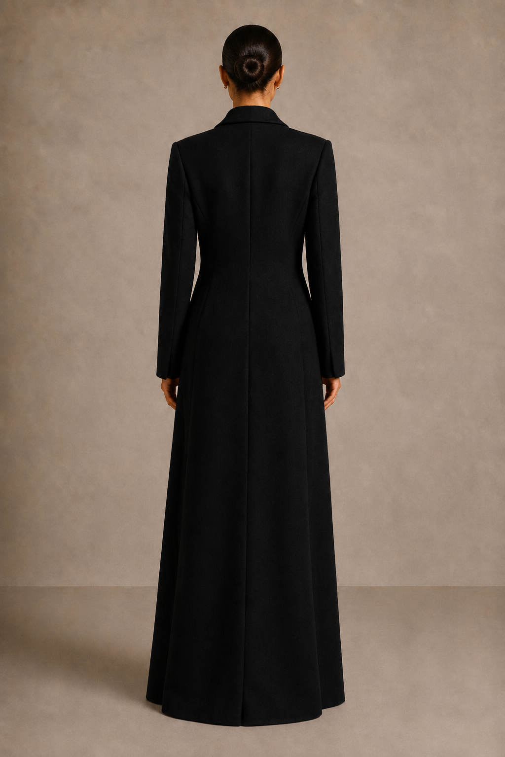 The Wool Long Coat in Black — back view